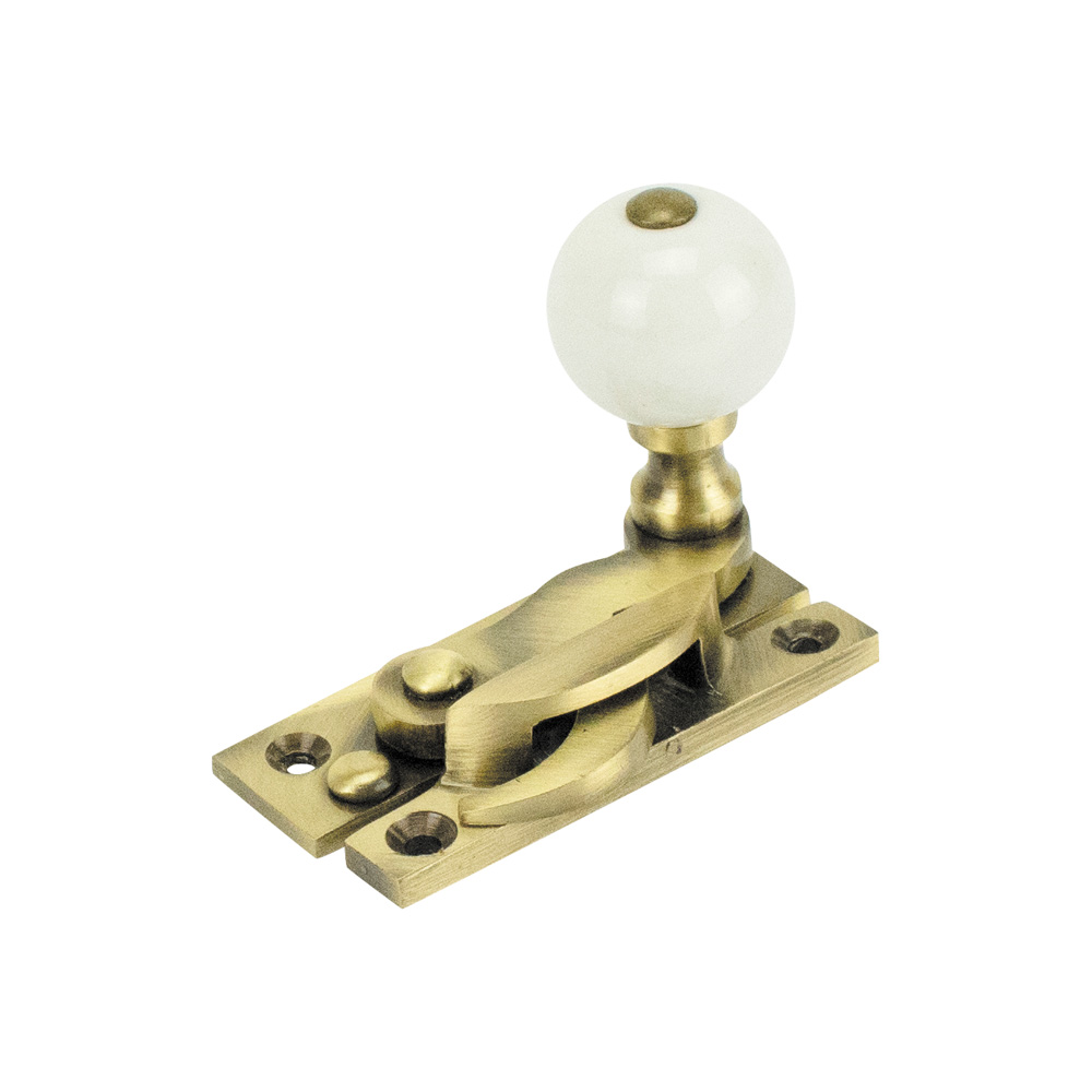 Sash Heritage Claw Fastener with White Ceramic Knob (Non Locking) - Antique Brass